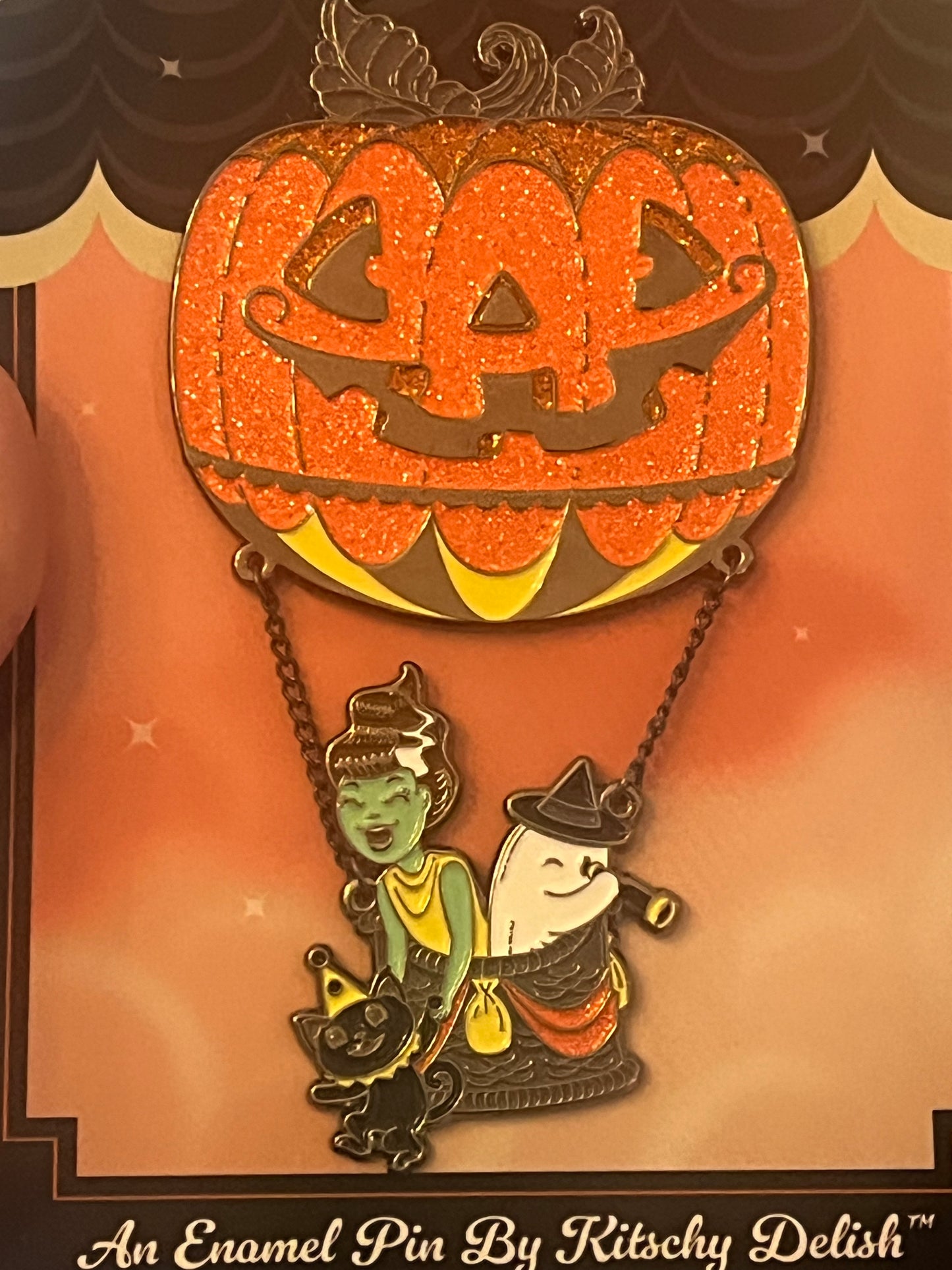 Large hot air balloon Halloween enamel pin