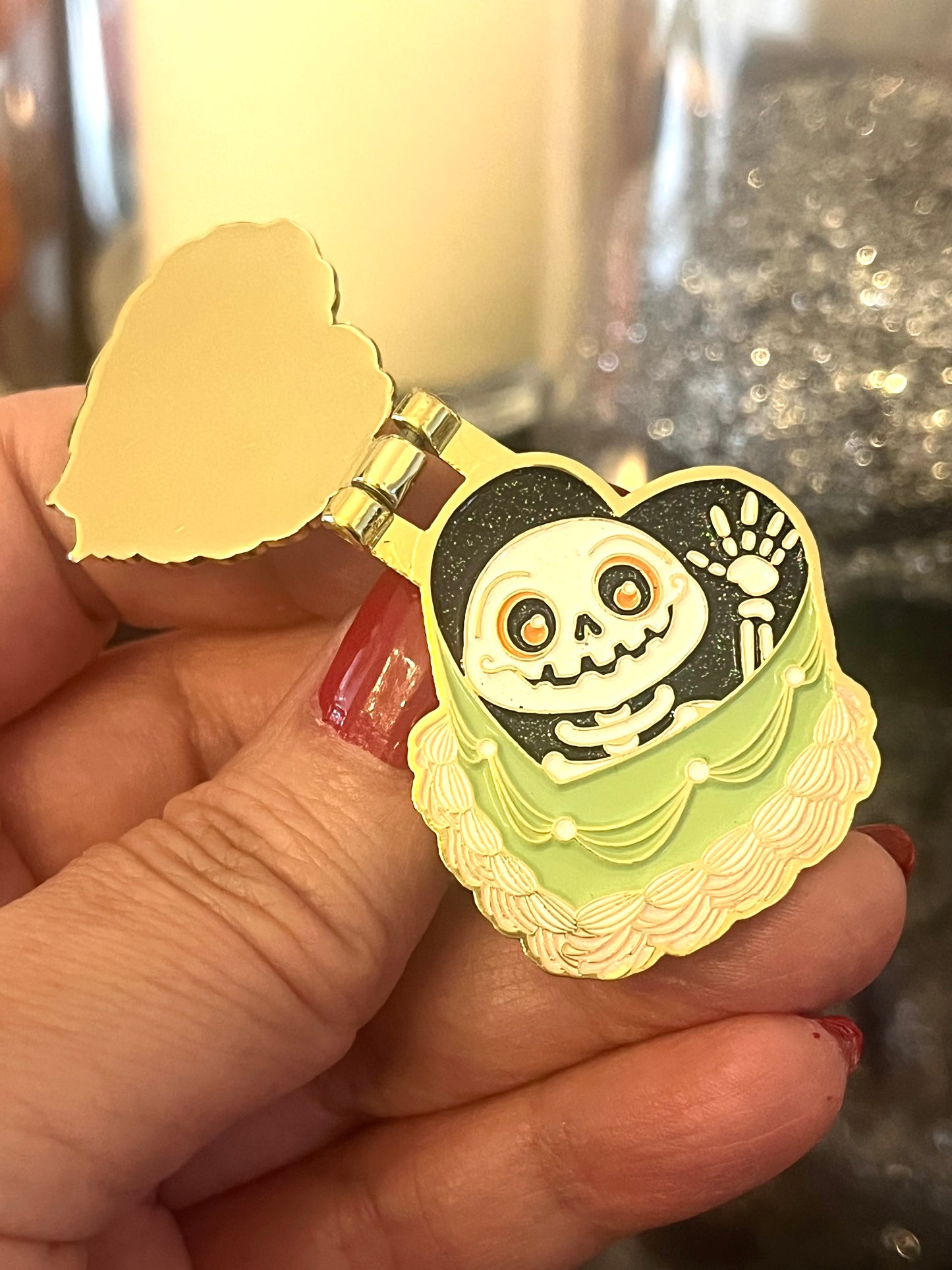 Dead Inside, glittery enamel hinge pin