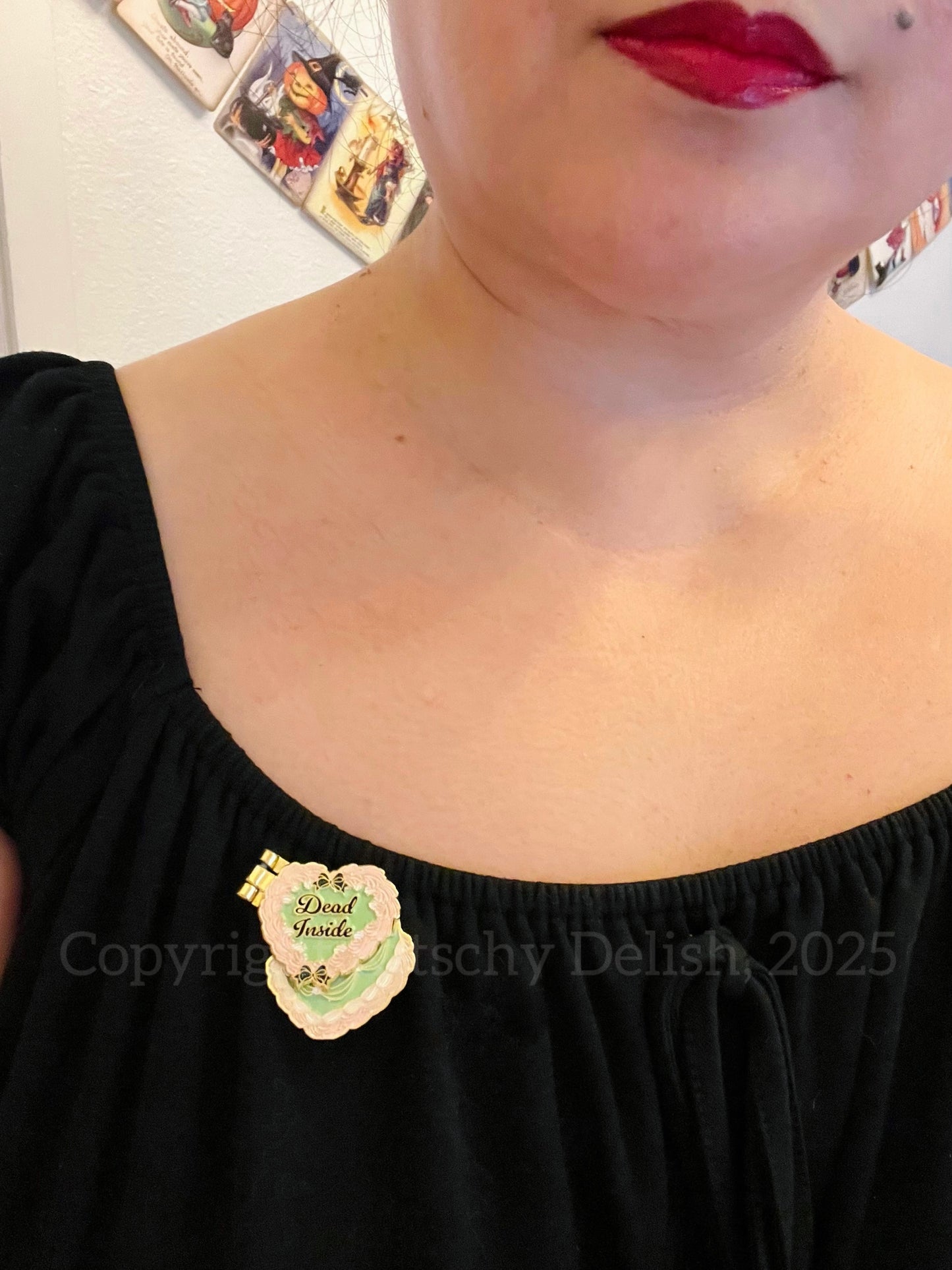 Dead Inside, glittery enamel hinge pin