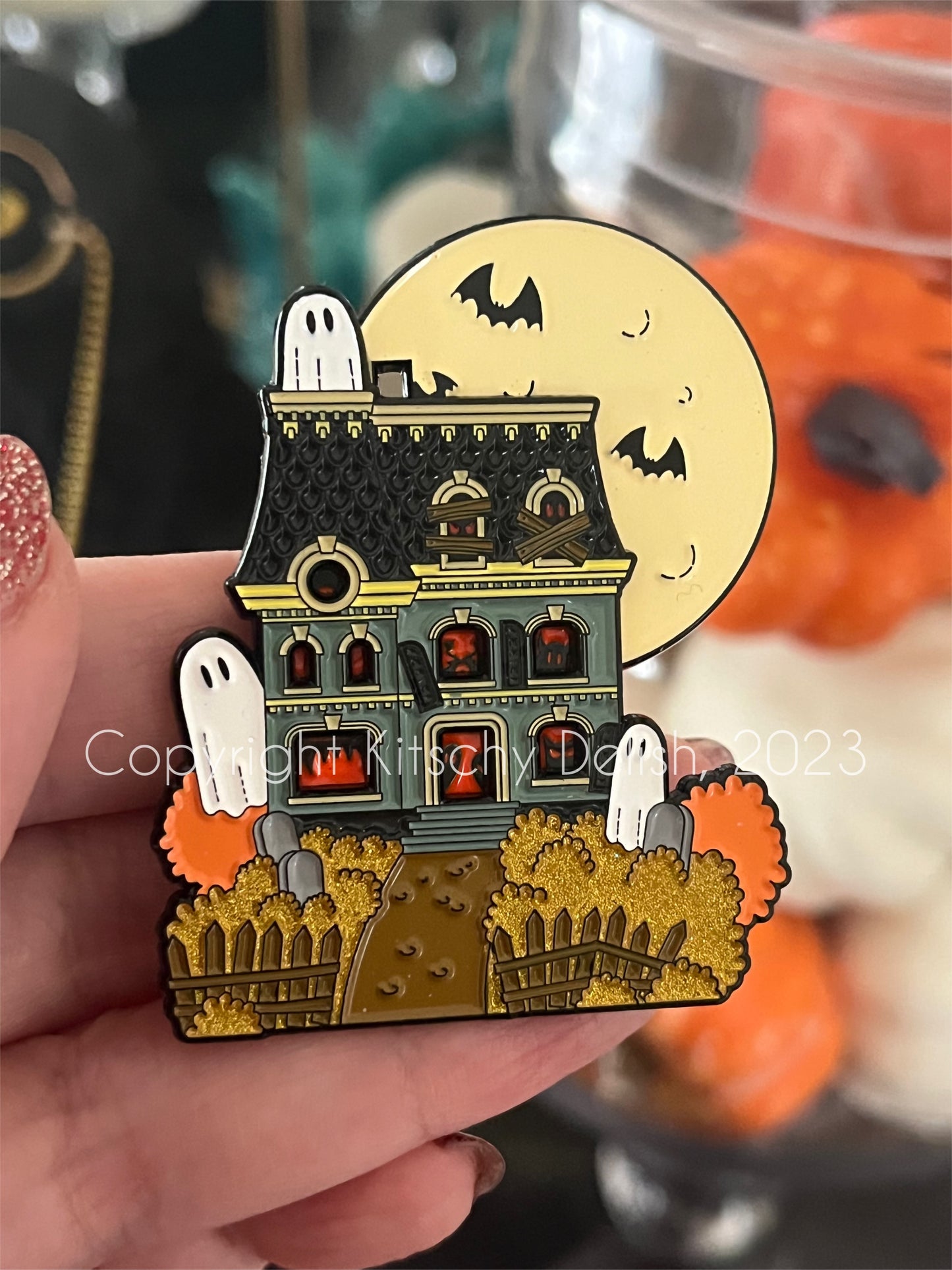 Haunted House Sliding Enamel Pin