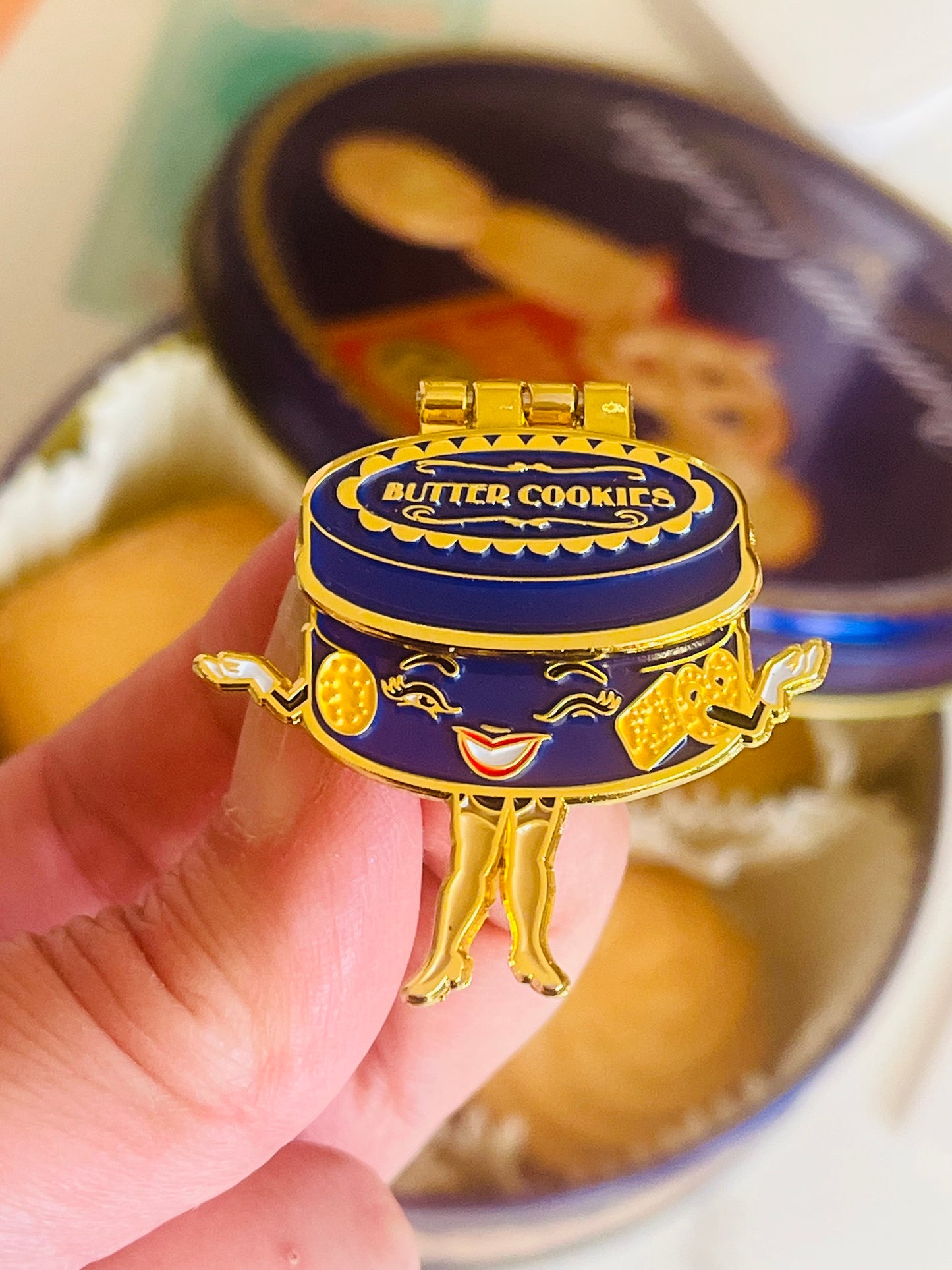 Cookie Tin, enamel hinge pin