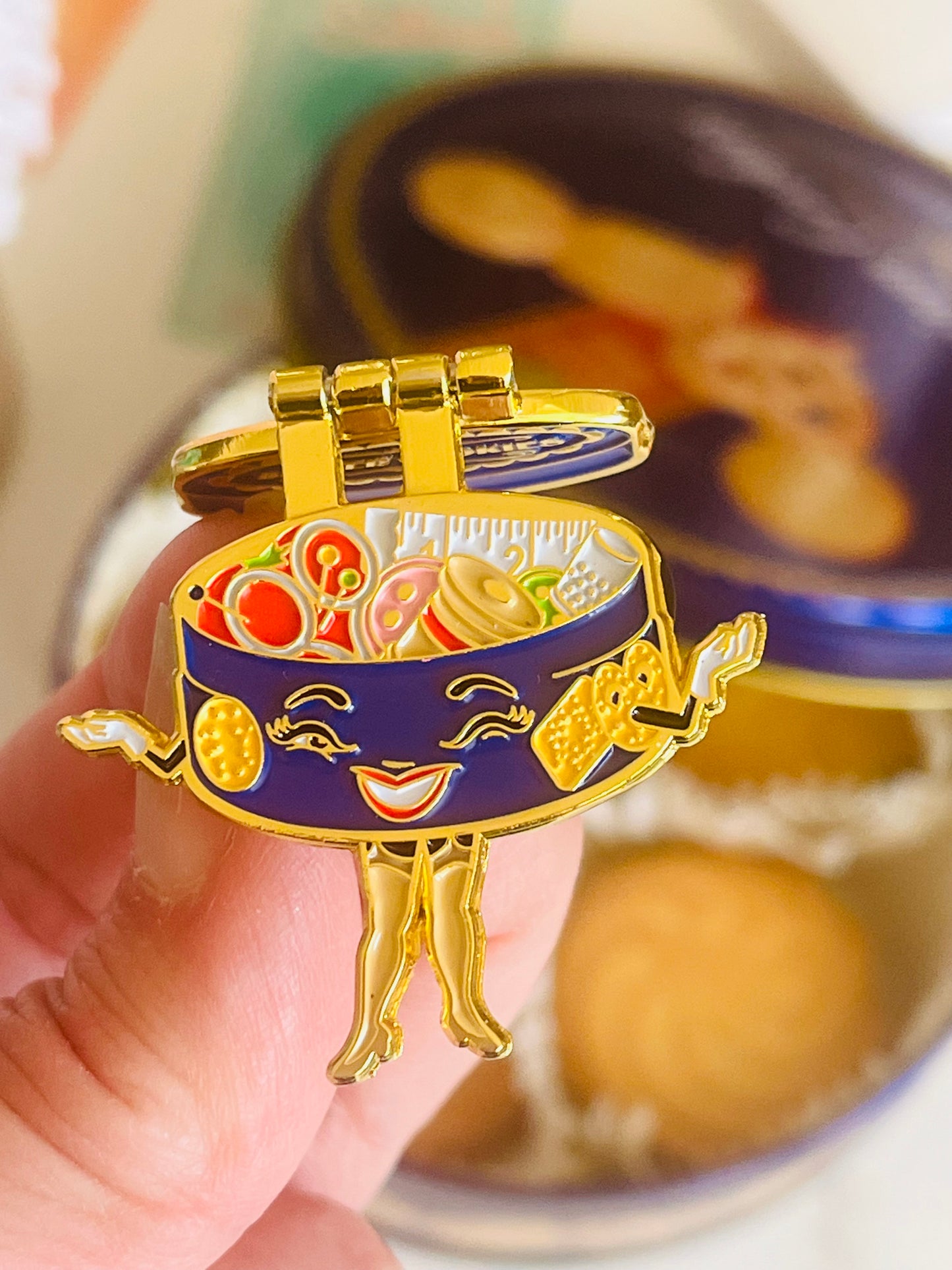Cookie Tin, enamel hinge pin