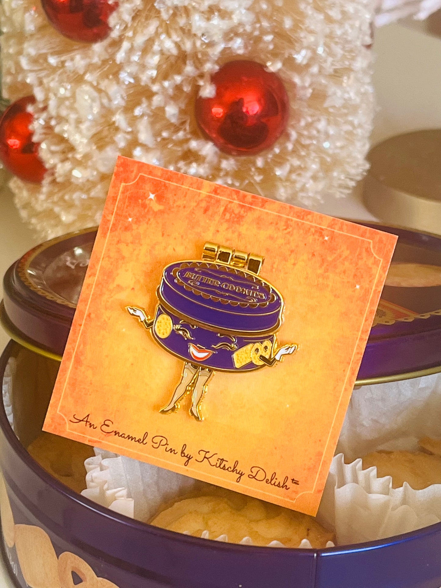 Cookie Tin, enamel hinge pin