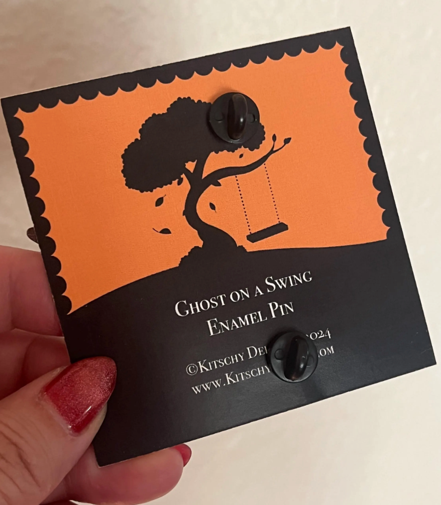Ghost on a Swing, large glitter enamel pin