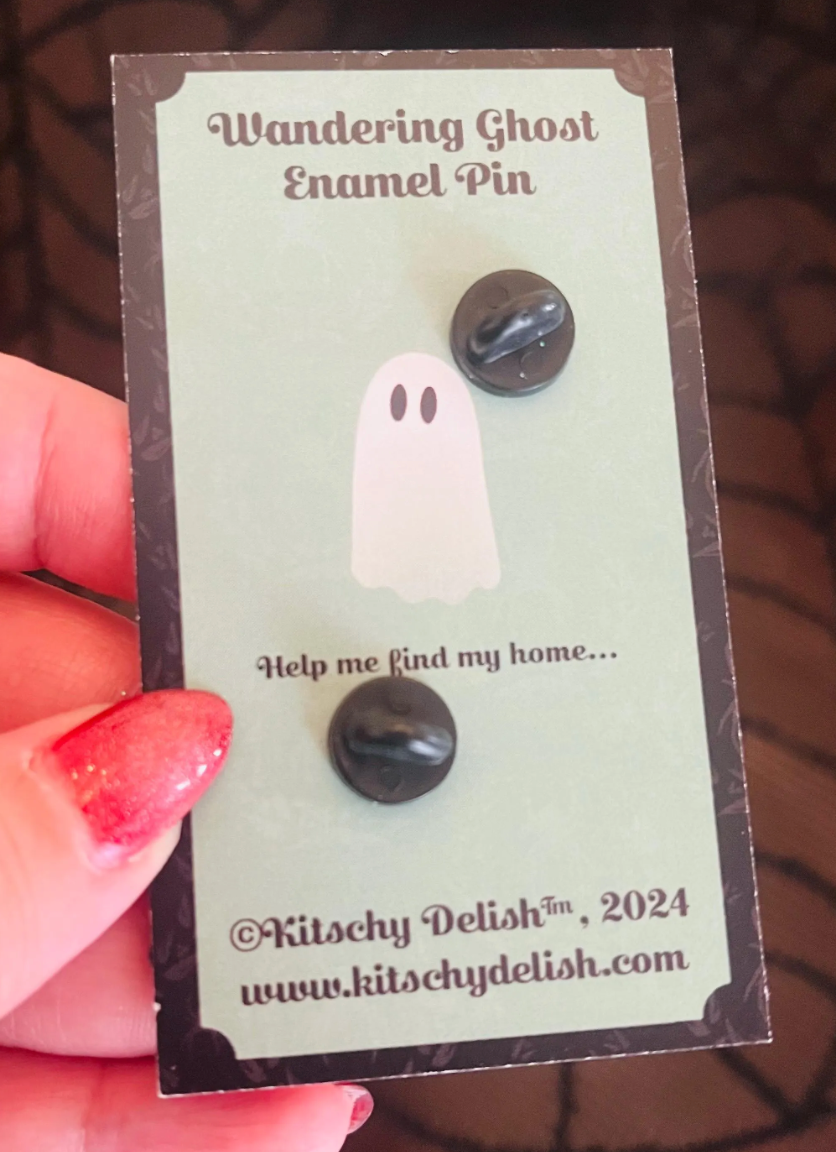 Wandering Ghost, Haunted House moving enamel pin with glitter!