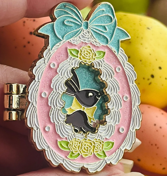 Sugar Egg Diorama Pin – A Sweet Easter Surprise! Soft enamel hinge pin with glitter!