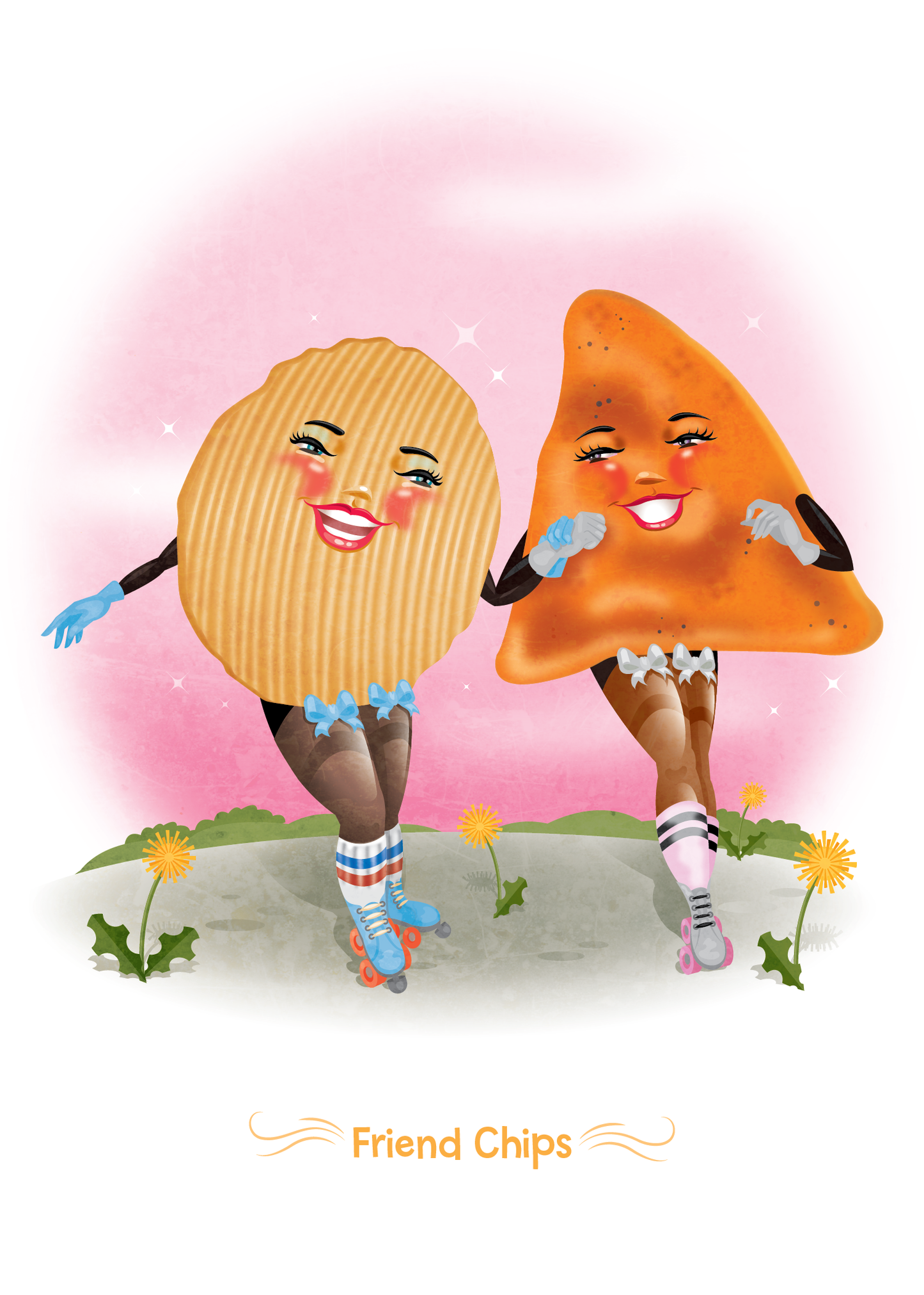 Friend Chips Art Print: Quirky Retro Illustration