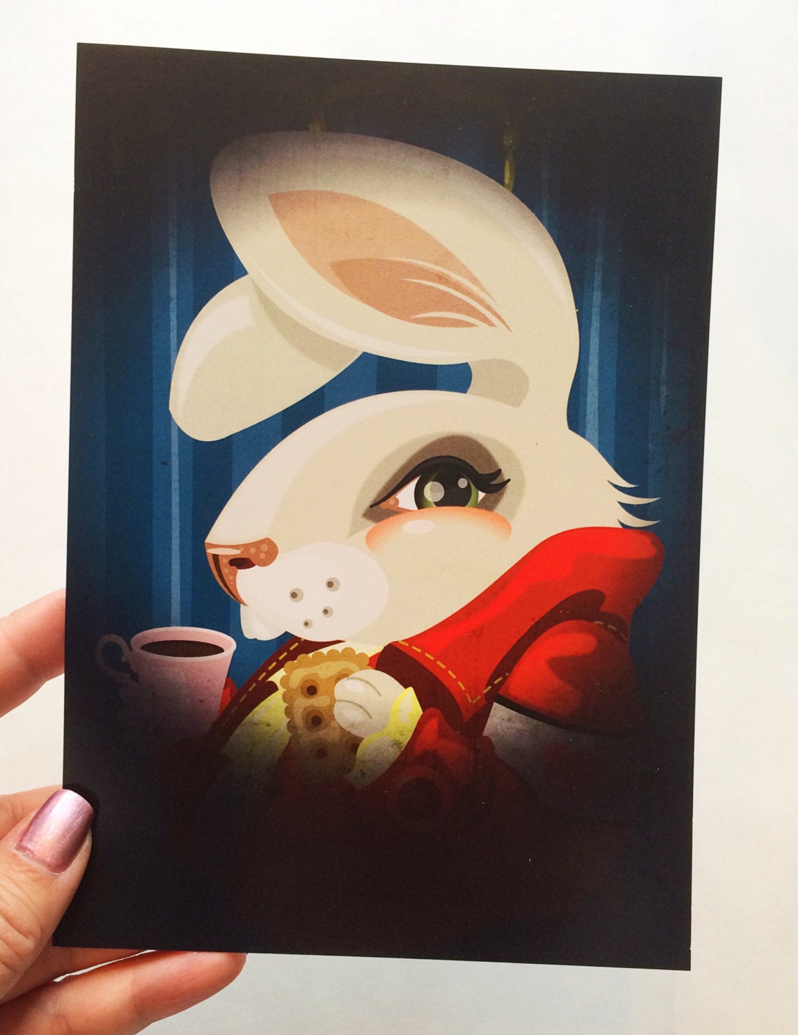 Tea Rabbit 5x7 Regular Print, Kitschy Wall Hanging, Nostalgic Style, Gallery Wall