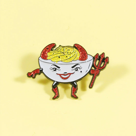 Deviled egg enamel pin with glitter!