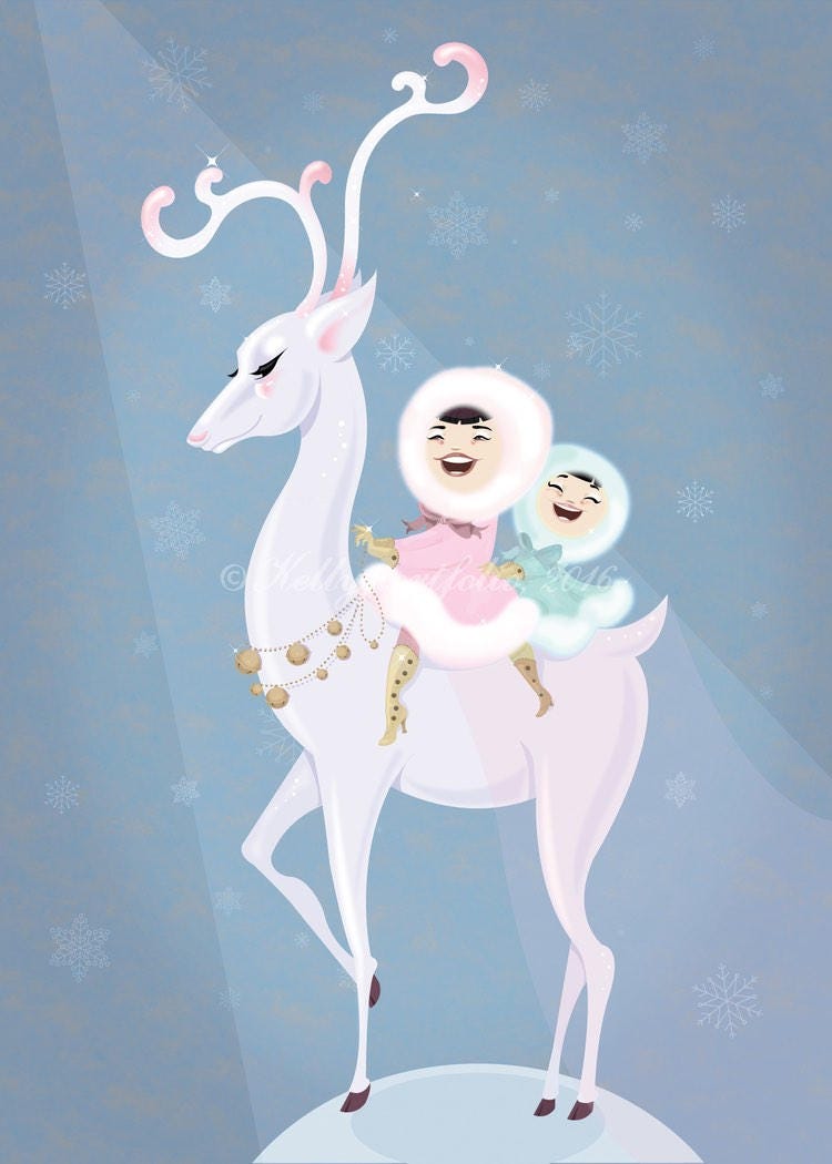 Deer Girls giclee' print 5x7