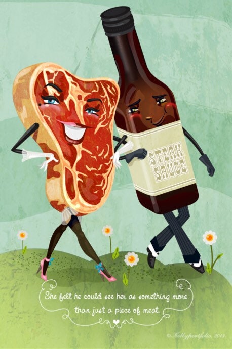 Steak and Sauce Regular Print, Quirky Food Print, Unique Apartment Art, Original Fine Art