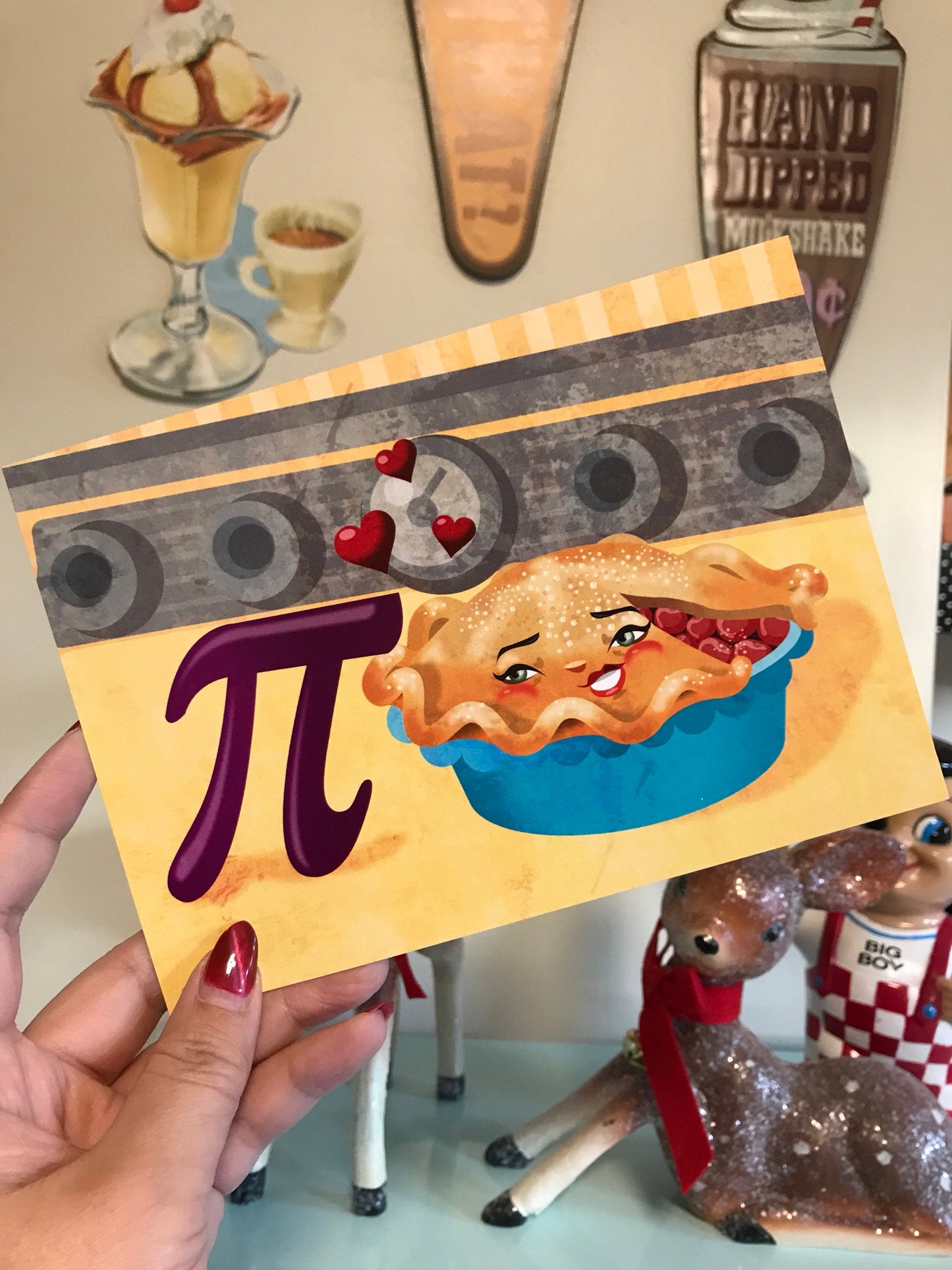 Pi Loves Pie, 5x7 Regular Print, Cute Food Illustration, Original Kitchen Decor, Punny Math Art
