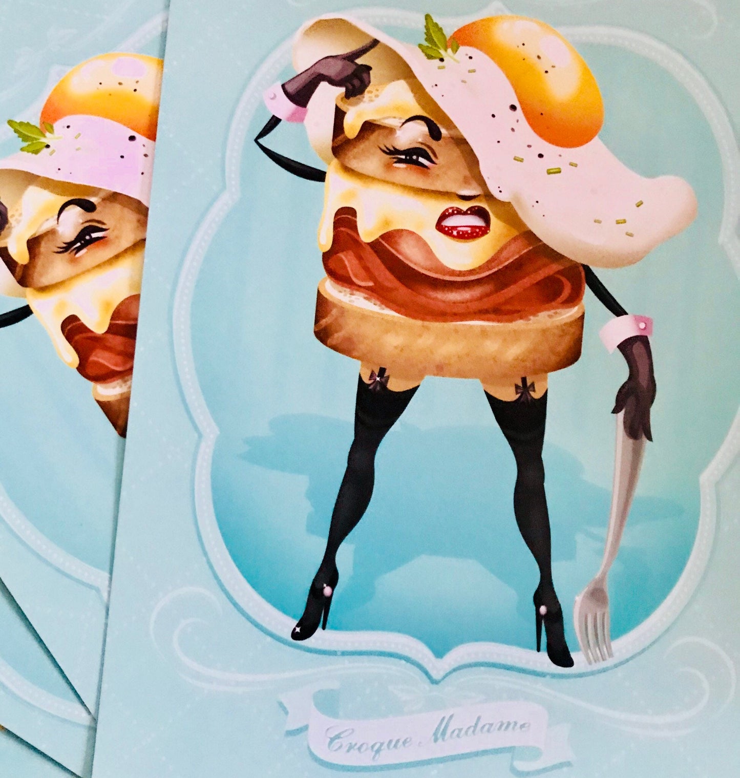 Croque Madame 5x7 Regular Print, Cute Food Illustration, Original Kitchen Decor, Foodie Art