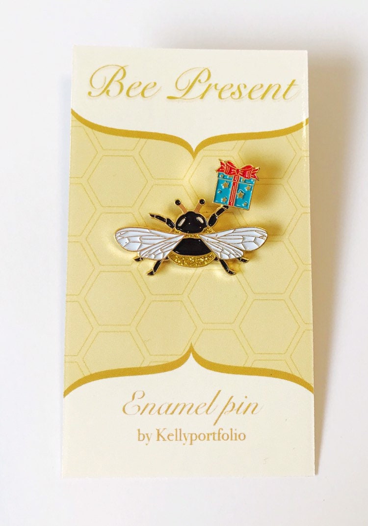 Bee Present soft enamel pin with glitter!