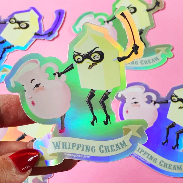 Whipping Cream Holographic Vinyl Sticker, 3" wide