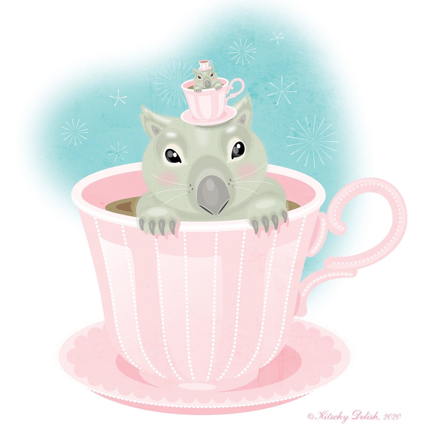 Wombat Tea Regular Print in 5x7 or 8x10, Quirky Kitchen Wall Art, Original Art Print