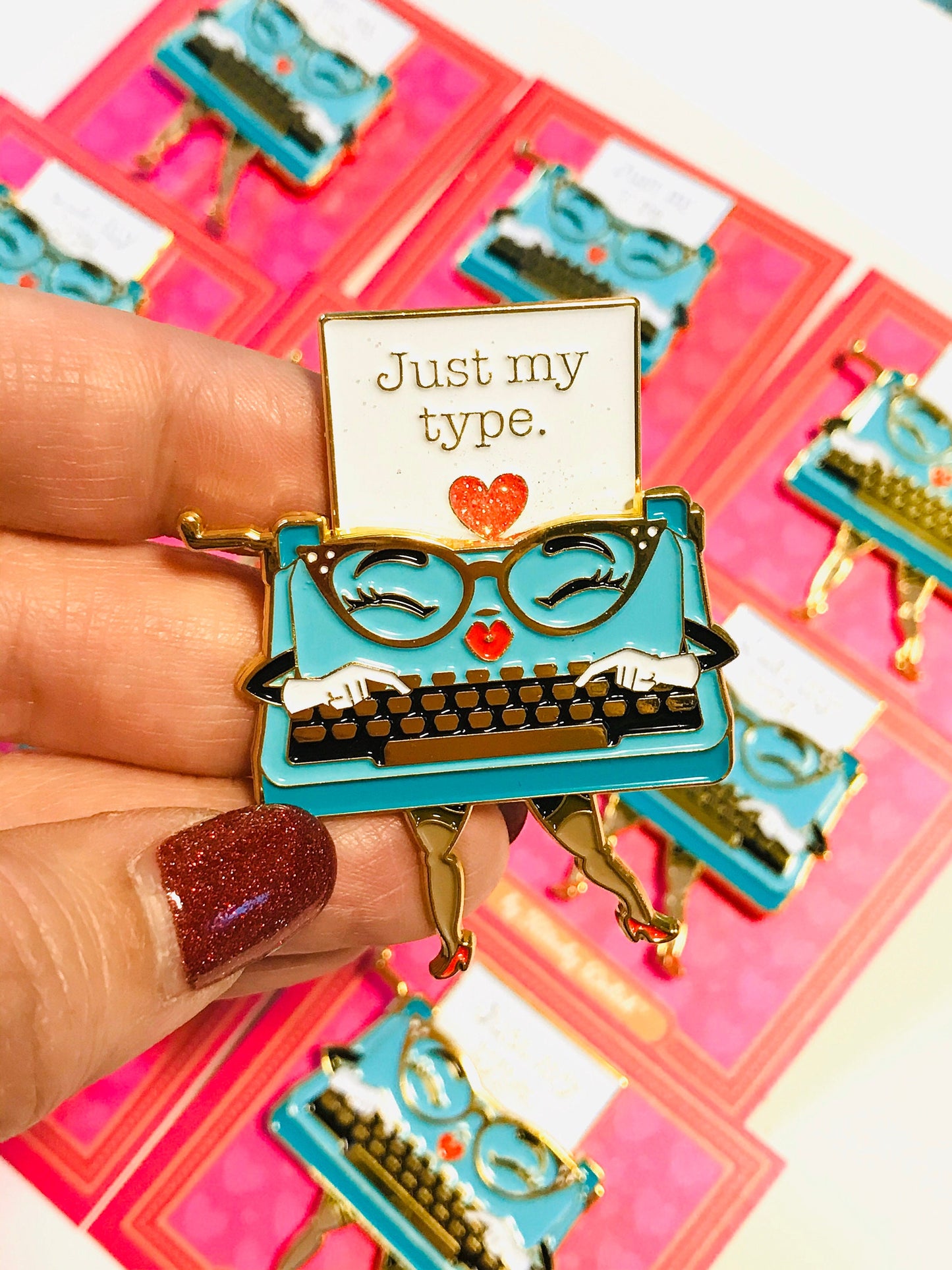 Just My Type, moving enamel pin