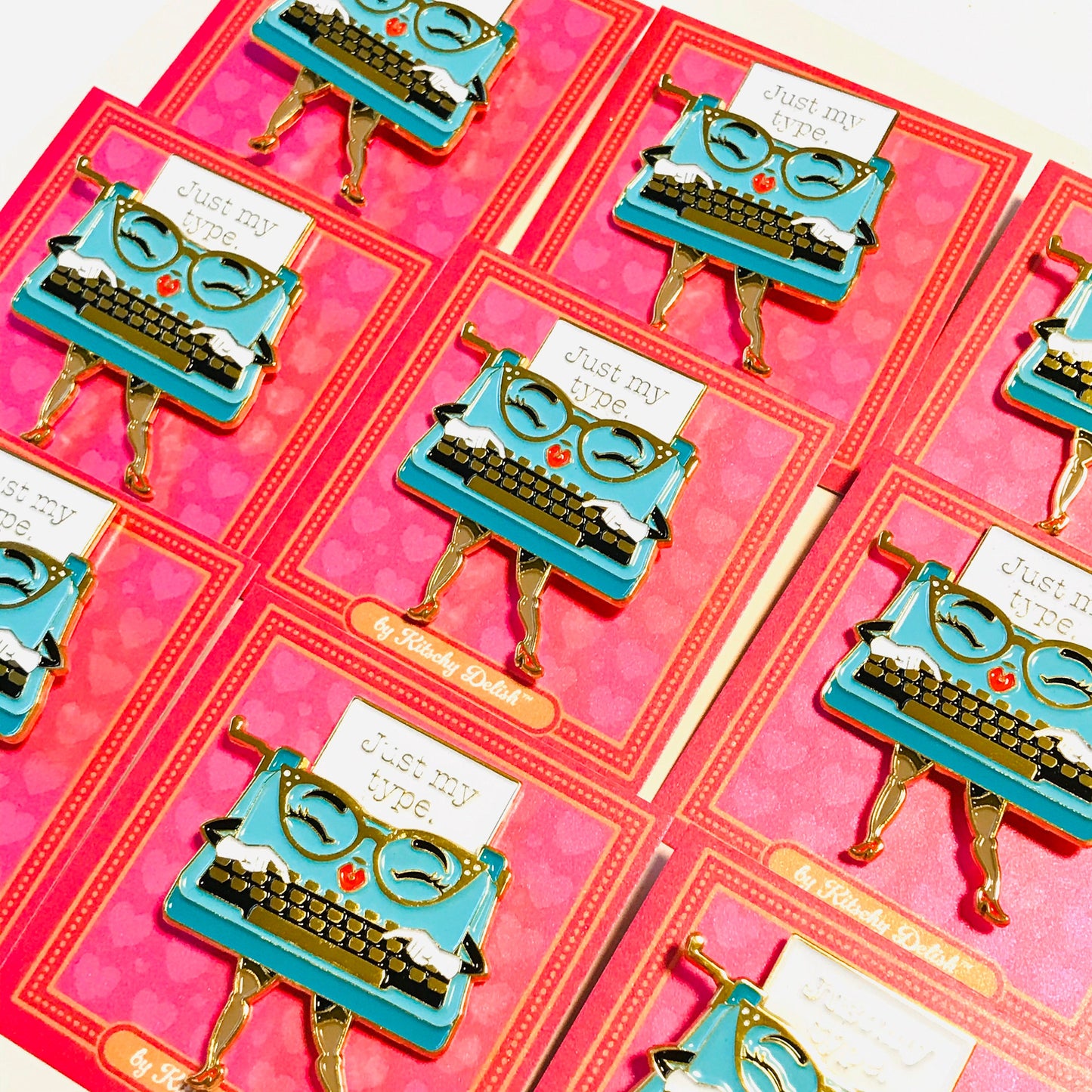 Just My Type, moving enamel pin