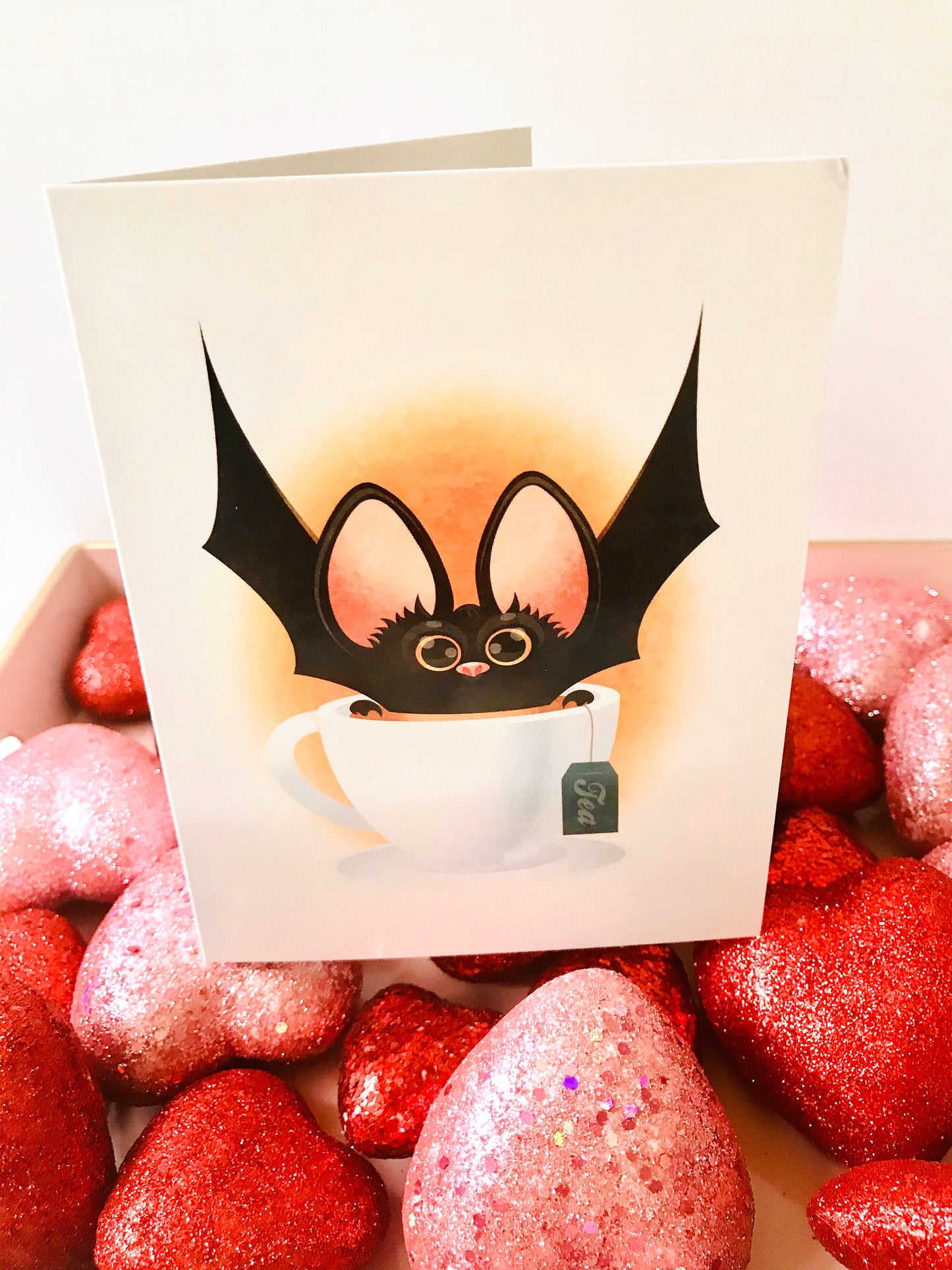 Bat + Tea blank greeting card