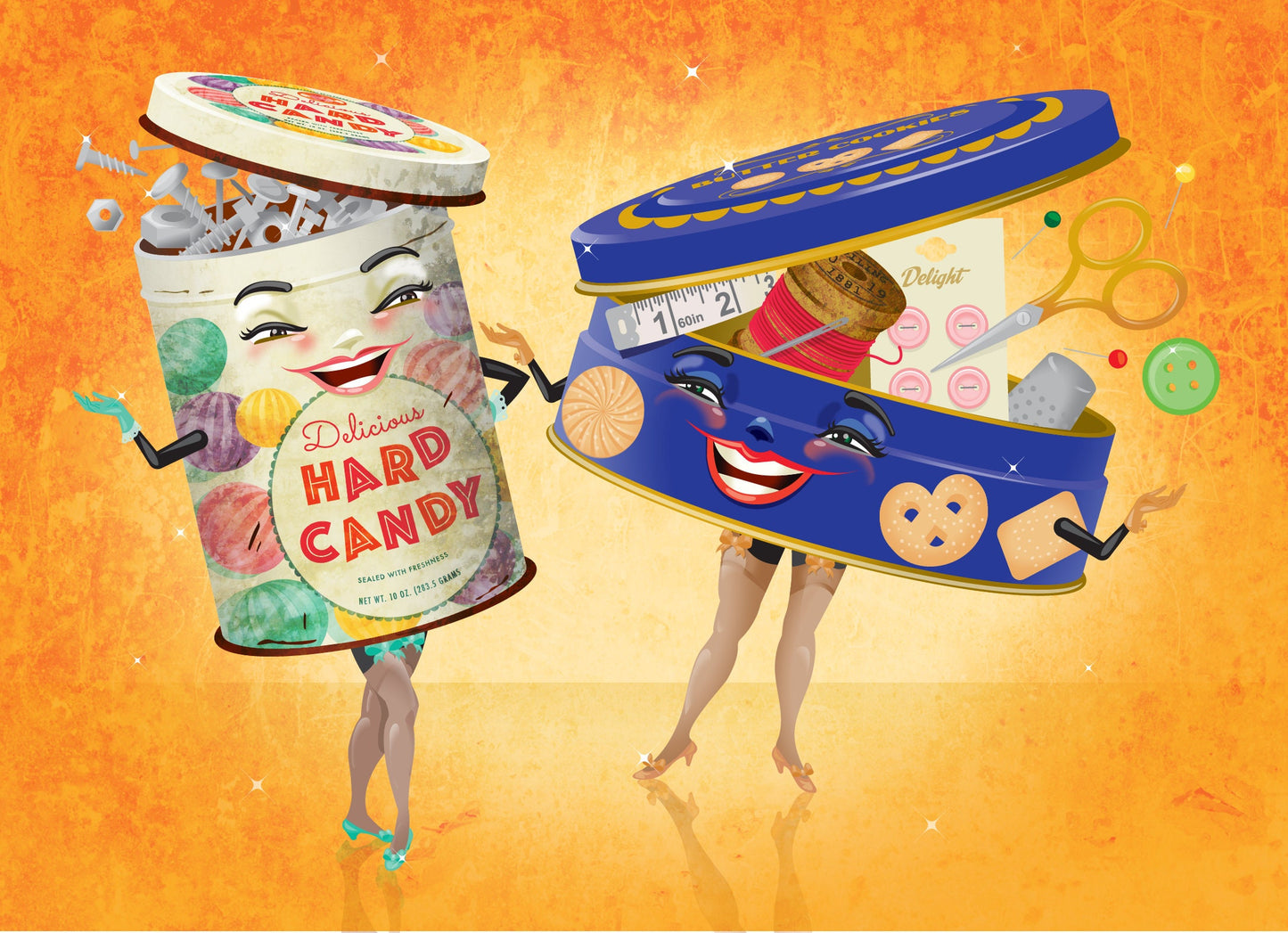 Tins! Don't Be Fooled By the Packaging! Digital Print, Quirky Apartment Art, Fine Art Print, Retro Vintage Illustration