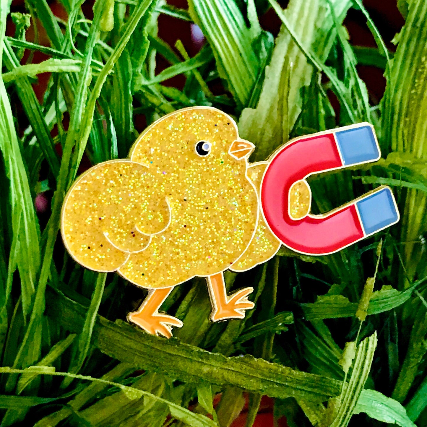 Chick Magnet, soft enamel pin with glitter