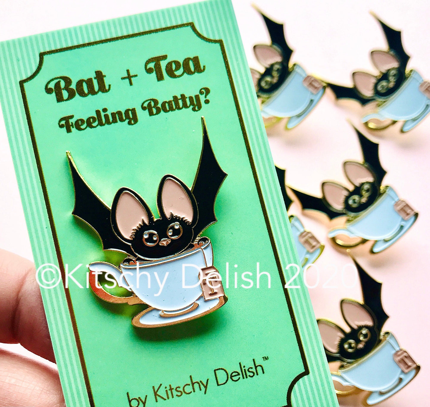 Bat + Tea soft enamel pin!