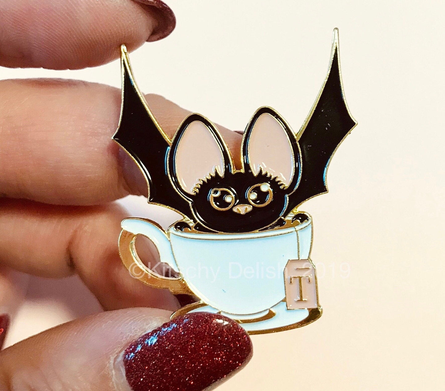 Bat + Tea soft enamel pin!