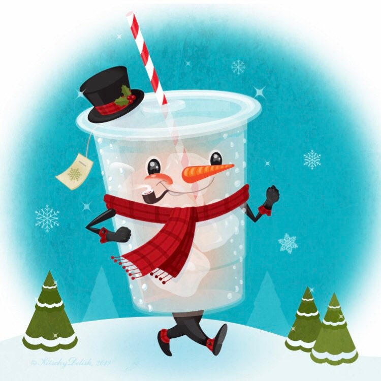 Frost Tea 5x7 Regular Print, Holiday Home Decor, Winter Illustration, Quirky Wall Decor