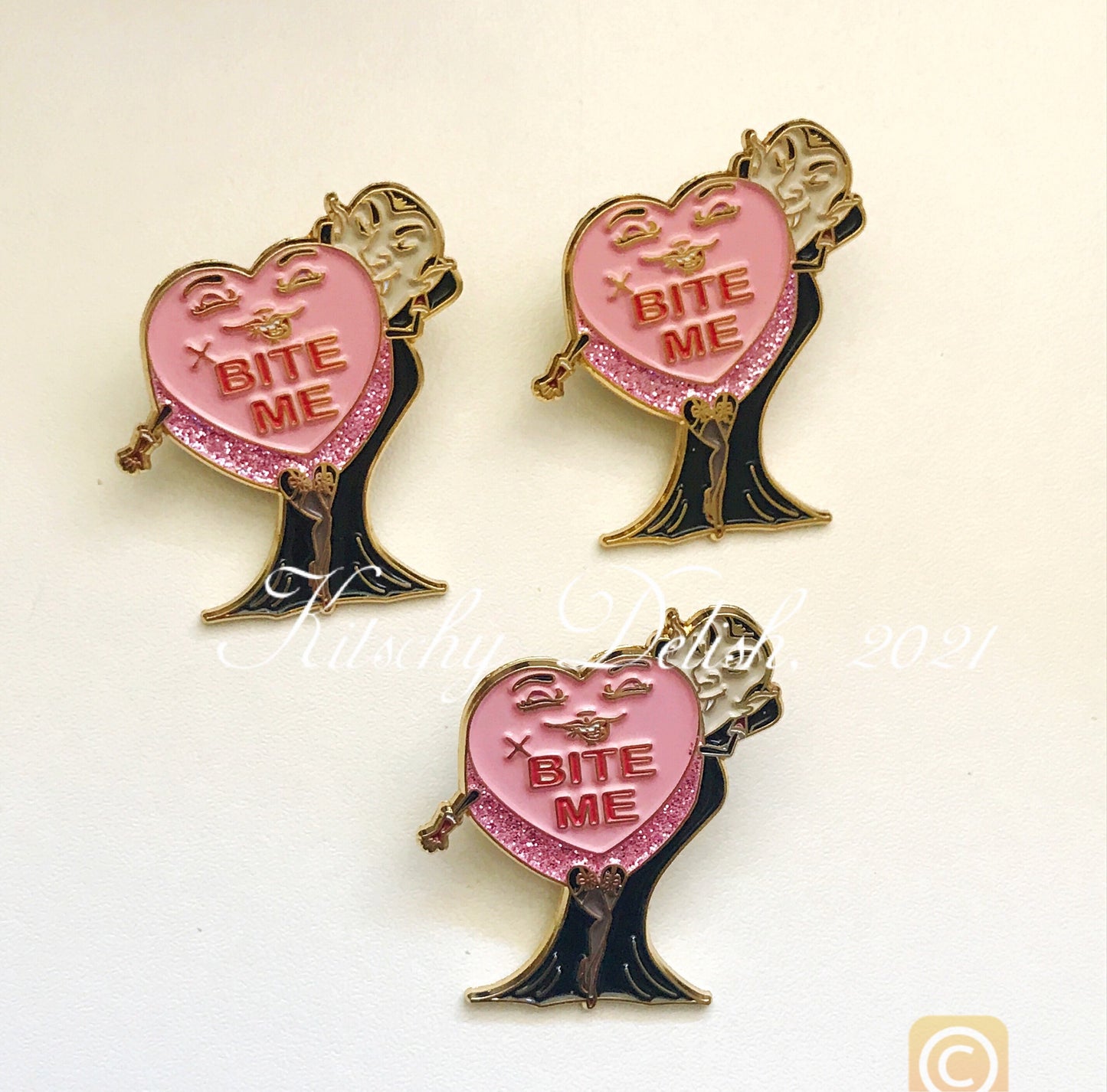 BITE ME, soft enamel pin with glitter!