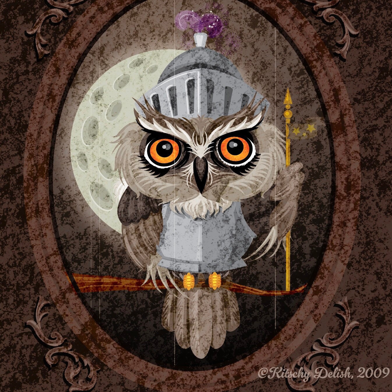 Knight Owl Regular Print, Kitschy Wall Hanging, Retro Vintage Style, Gallery Wall