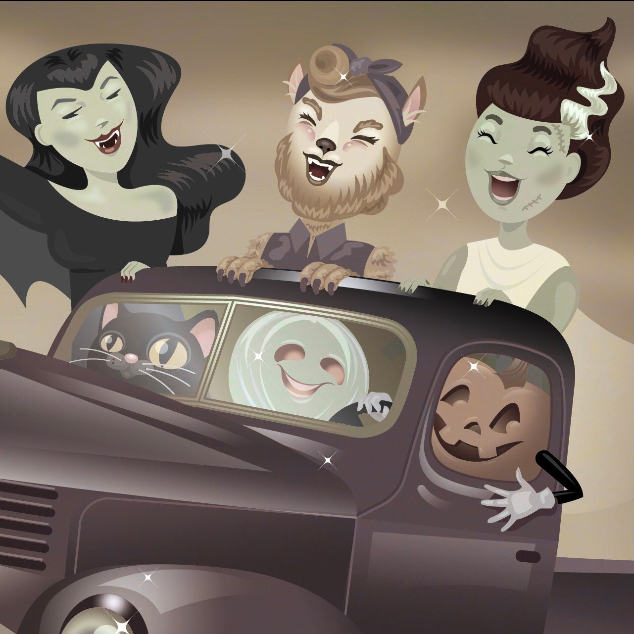 Monster Truck Digital Print, Quirky Halloween Art, Fall Artwork, Original Illustration