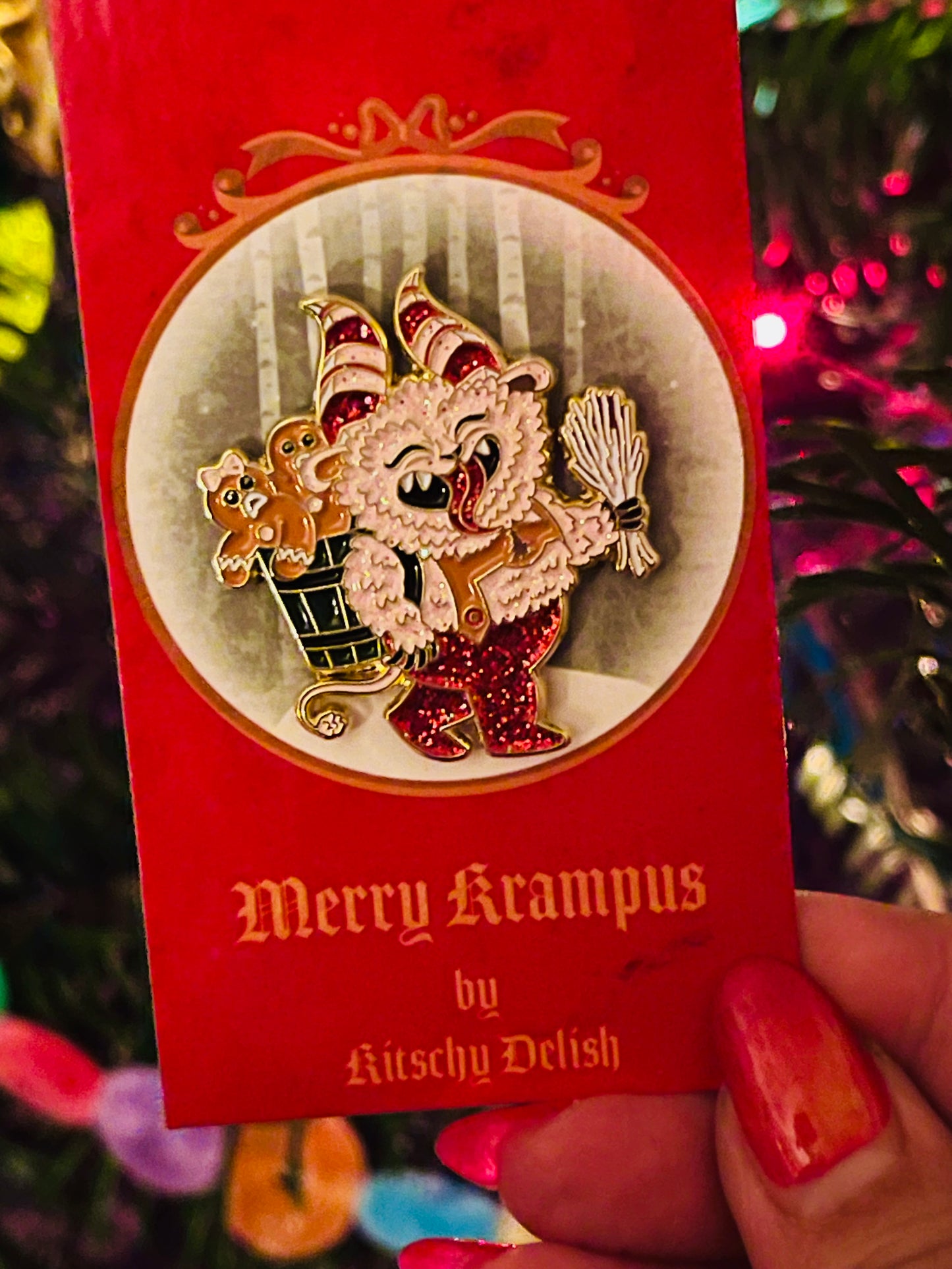 Merry Krampus enamel pin