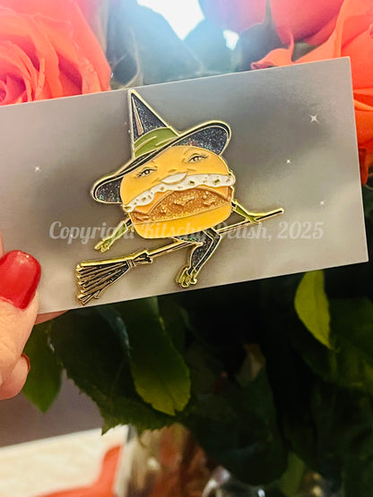 Fish Witch enamel pin with glitter
