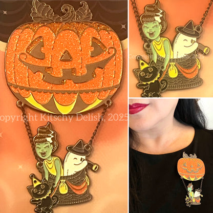 Large hot air balloon Halloween enamel pin
