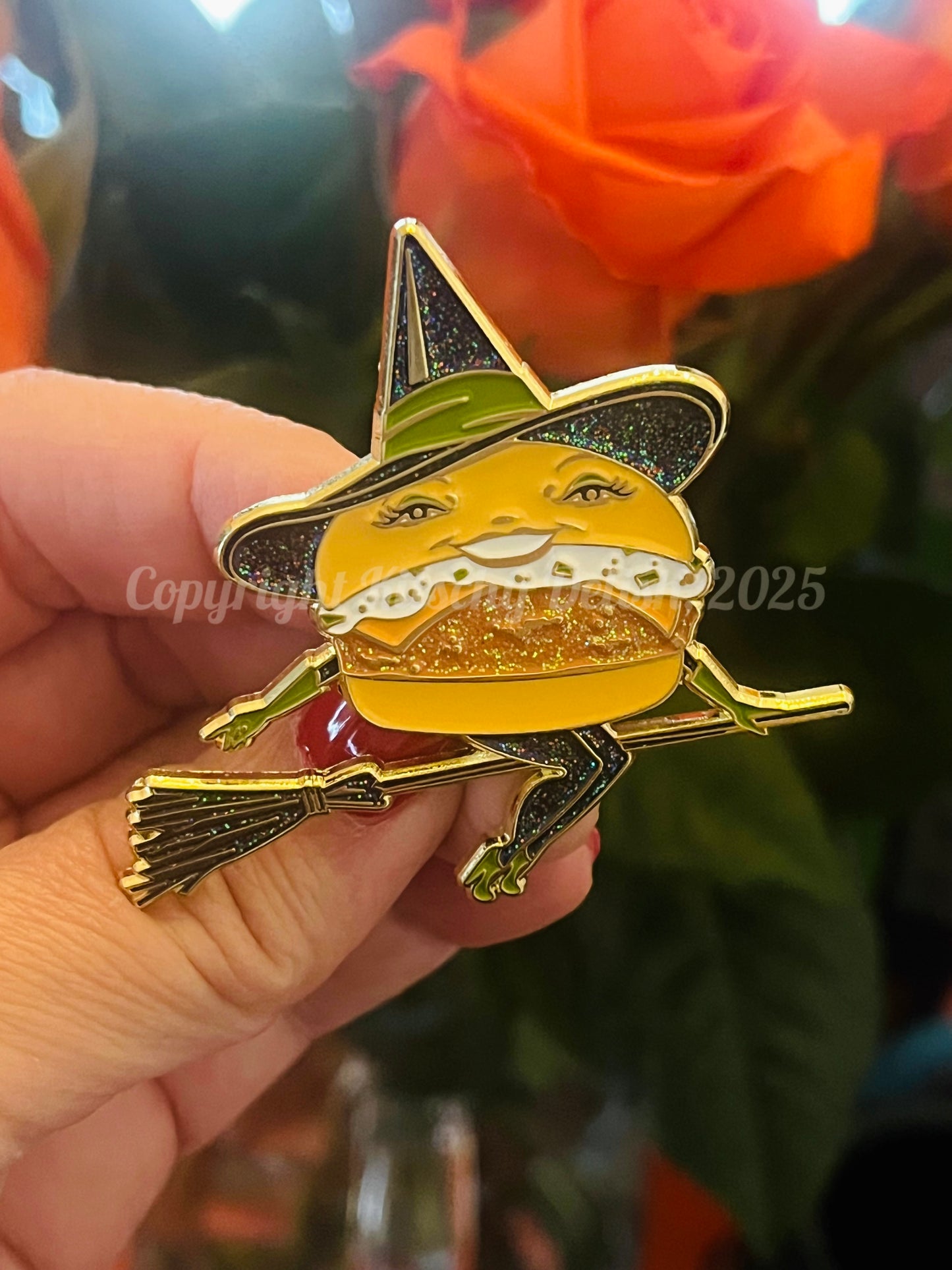 Fish Witch enamel pin with glitter