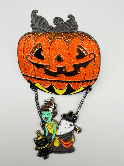 Large hot air balloon Halloween enamel pin