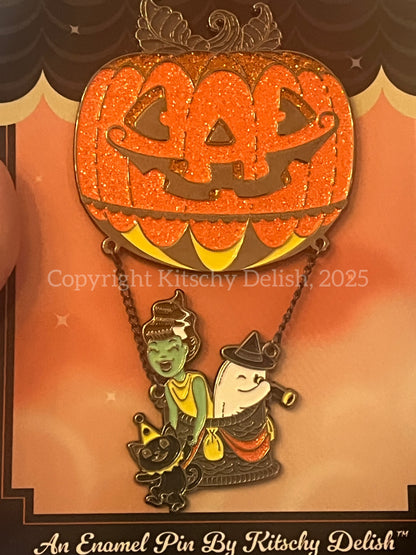 Large hot air balloon Halloween enamel pin