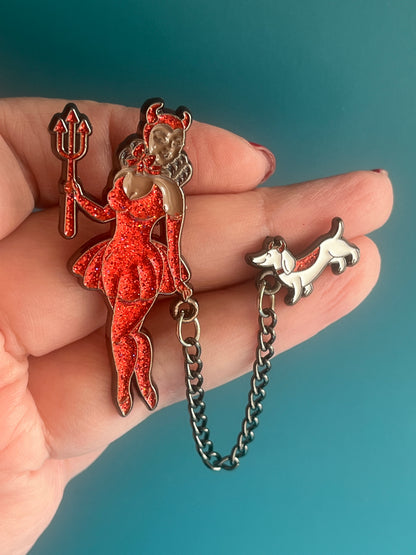 Double Trouble enamel pins with chain