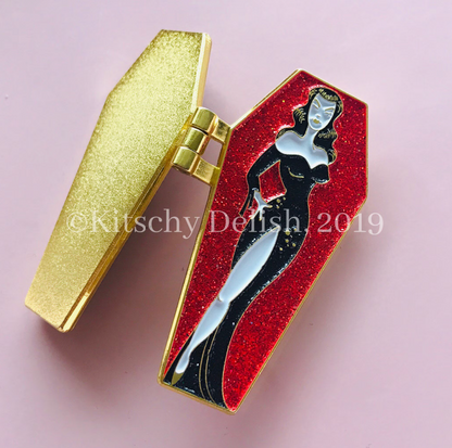 The Vamp, enamel hinge pin with glitter