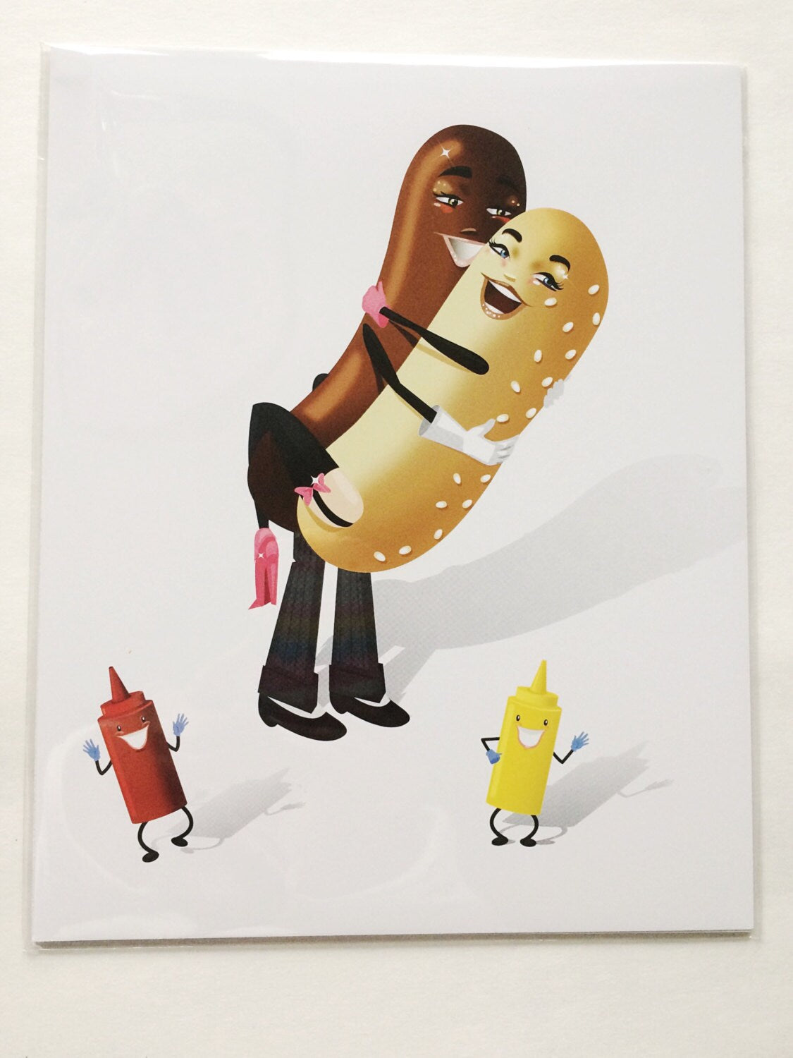 Hot Dog n' Bun 8x10 Regular Print, Cute Food Illustration, Original Kitchen Decor, Foodie Art