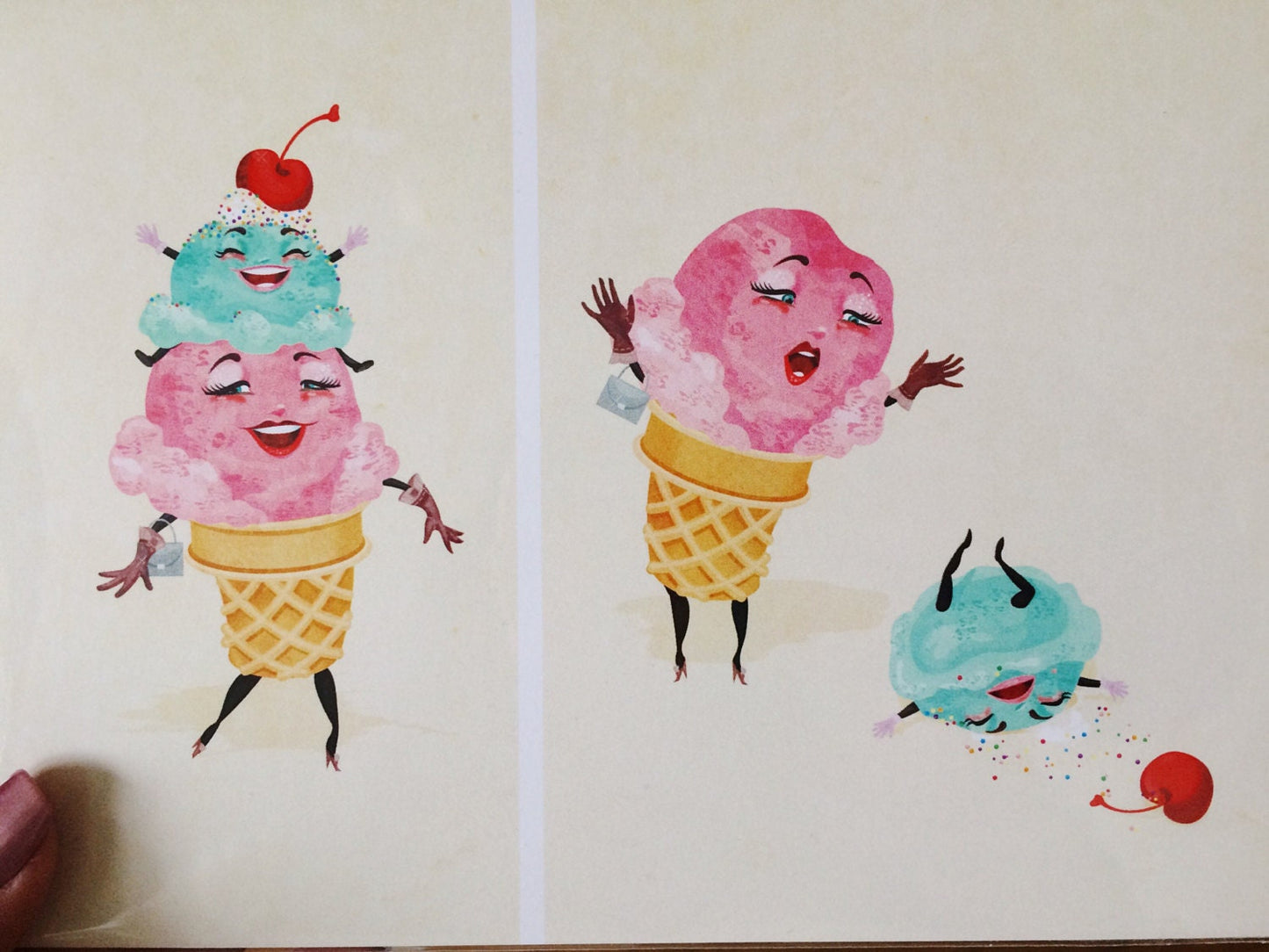 Ice Cream Tragedy 5x7 or 8x10 Regular Print, Dessert Illustration, Original Kitchen Decor, Foodie Art