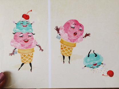 Ice Cream Tragedy Regular Print, Original Home Decor, Retro Vintage Illustration, Fun Housewarming Gift