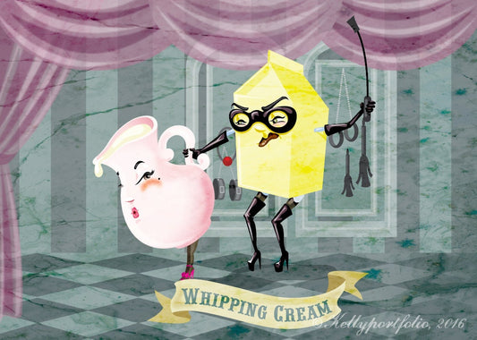 Whipping Cream Regular Print, Quirky Food Print, Kitchen Wall Art, Original Illustration