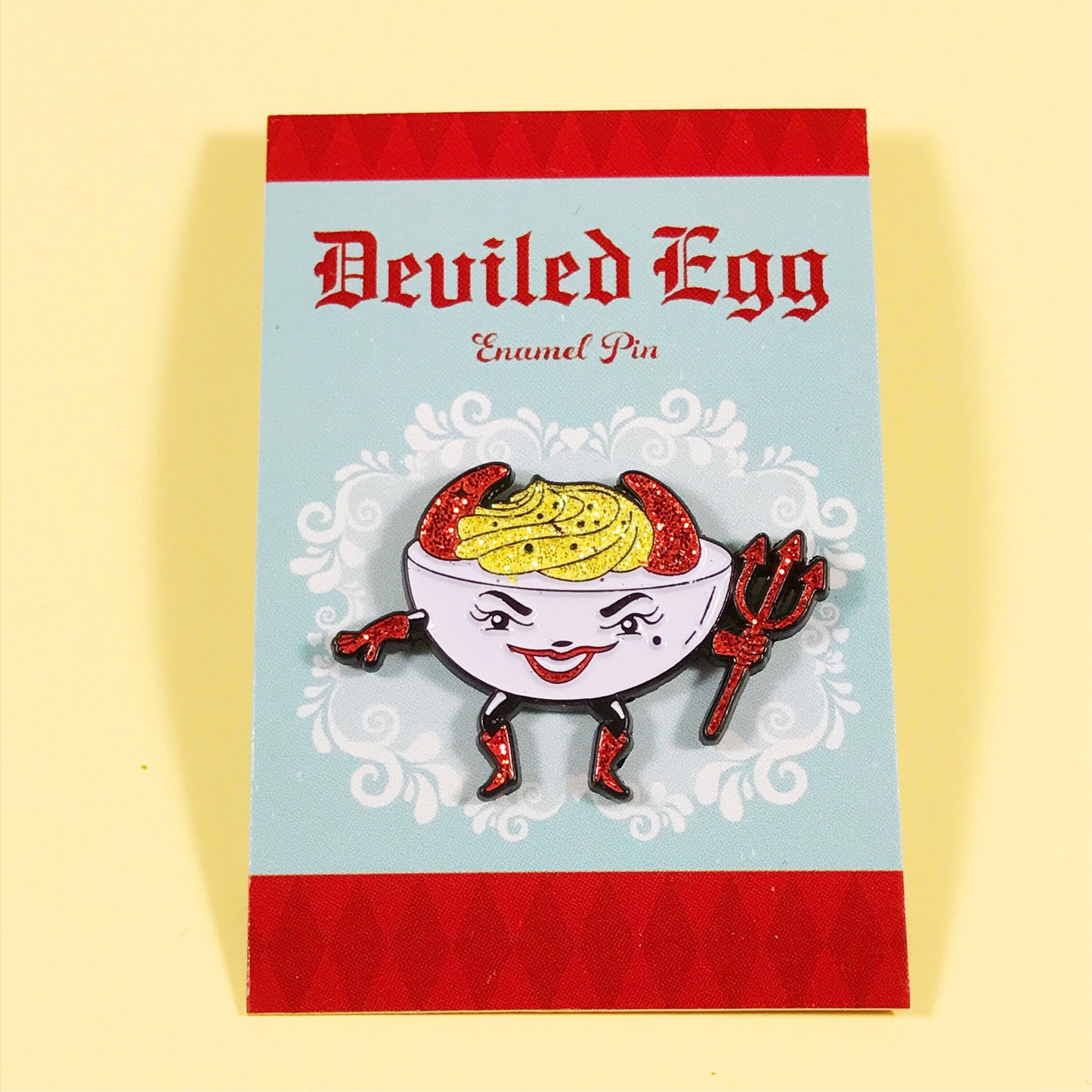 Deviled egg enamel pin with glitter!