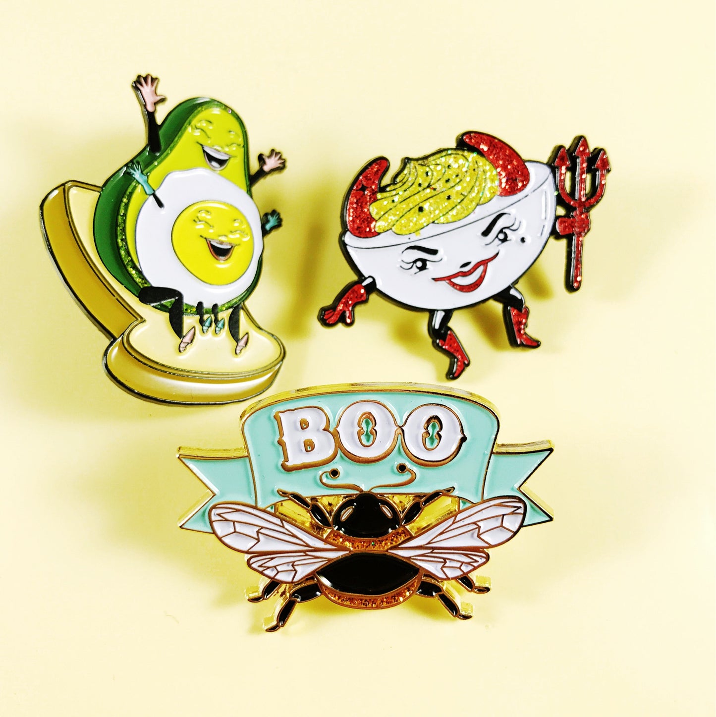 Boo Bee soft enamel pin with glitter highlights!
