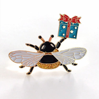Bee Present soft enamel pin with glitter!