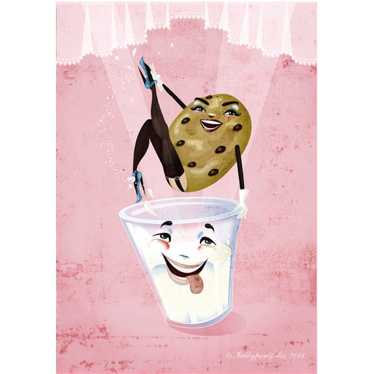 Cookie & Milk 5x7 Regular Print, Quirky Food Print, Kitchen Wall Art, Original Illustration