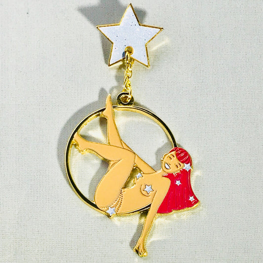 Lyra Hoop Lady soft enamel pin with w/glitter!