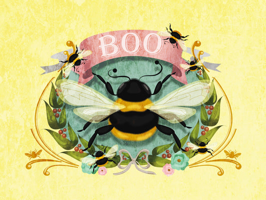 Boo Bee Regular Print 5x7, Quirky Halloween Art, Fall Artwork, Original Illustration