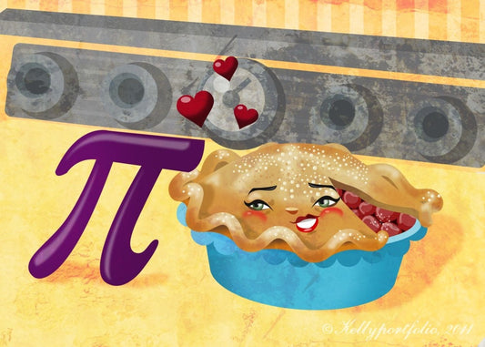 Pi Loves Pie, 5x7 Regular Print, Cute Food Illustration, Original Kitchen Decor, Punny Math Art